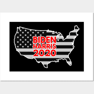 BIDEN HARRIS 2020 USA map and Black Flag Posters and Art